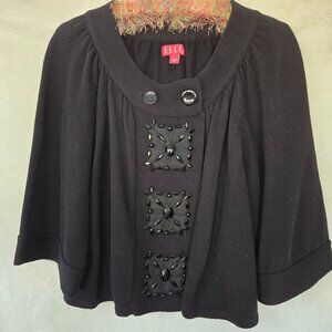 Elle black cotton embellished cropped, flared sweater jacket size Large